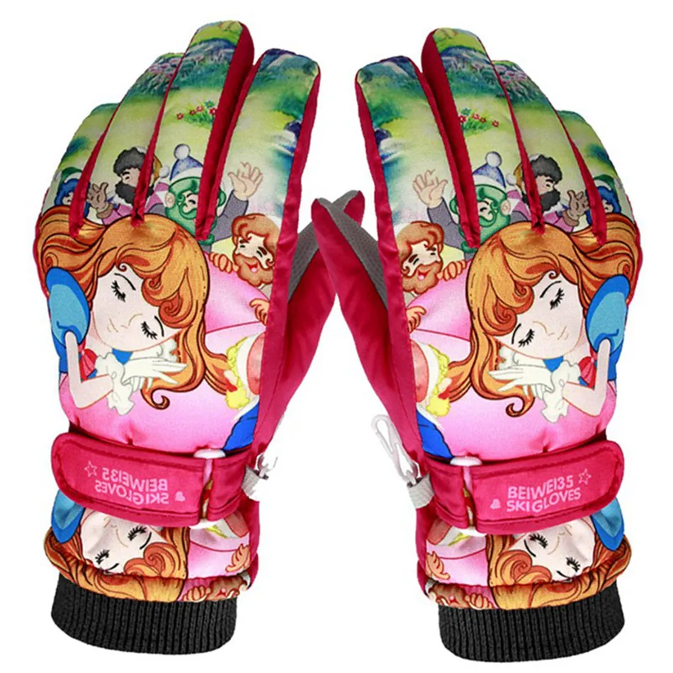 Kids Red VanRee лыжи Перчатки Мужчины Женщины видов Для мальчиков и девочек лыжи восхождение Пеший Туризм Велосипеды зимняя хлопковая ветрозащитная Водонепроницаемая противоскользящая перчатка - Цвет: Kids Red