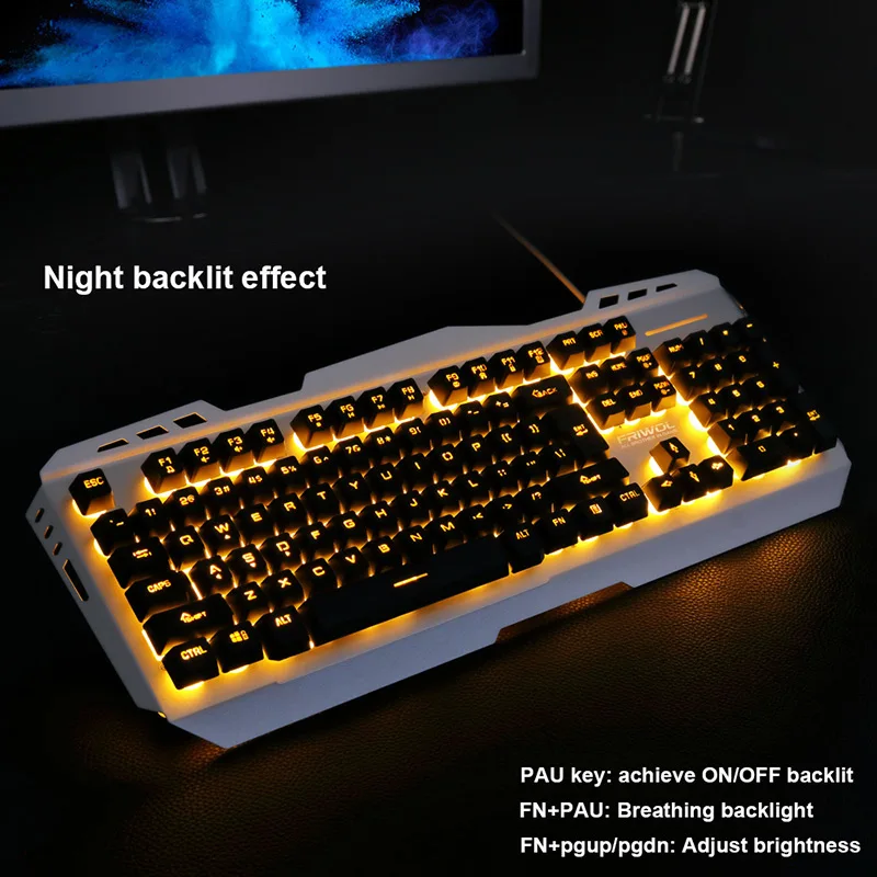V1 Проводная эргономичная игровая Металлическая Usb клавиатура с радужной