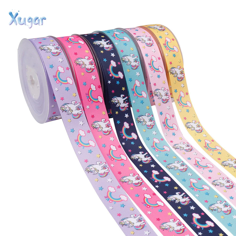 5 ярдов 1 &quot25 мм Grosgrain ленты мультфильм рог лошадь Сделай Сам Девушки Hairbow