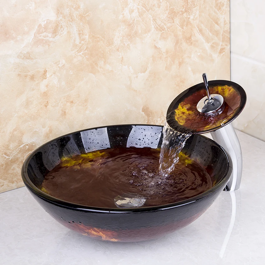 Раковина из закаленного стекла Torayvino US круглая с водопадом|bowl basin|glass sinkbasin sink |