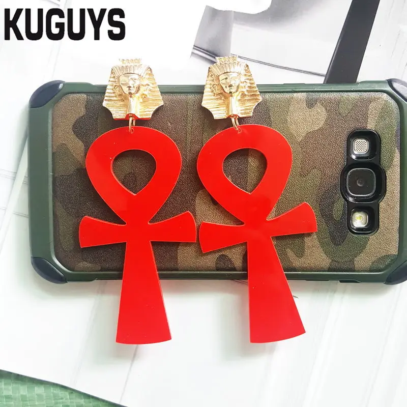 Женские серьги-подвески KUGUYS белые черные красные с крестиком Фараона ювелирные