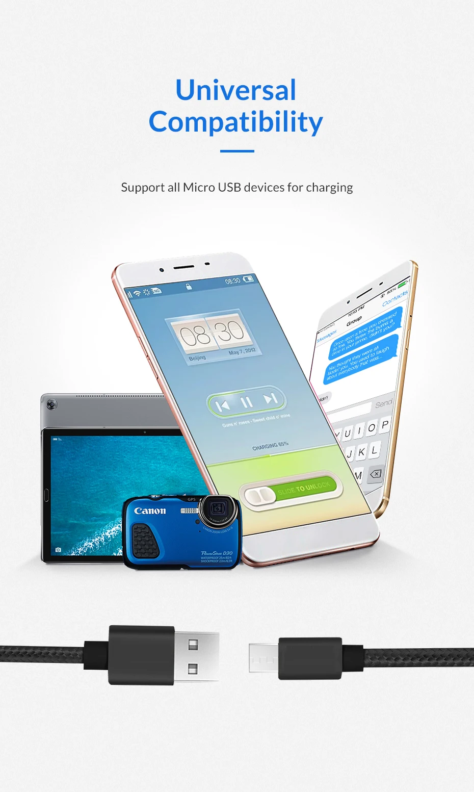 USB Micro кабель для Xiaomi samsung huawei Vivo MEIZU Быстрая зарядка данных планшет Android зарядный шнур USB кабель для мобильного телефона