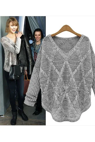 Diamond Knit V Neck Heather Gray Sweater LC27536 - купить по выгодной цене  | AliExpress