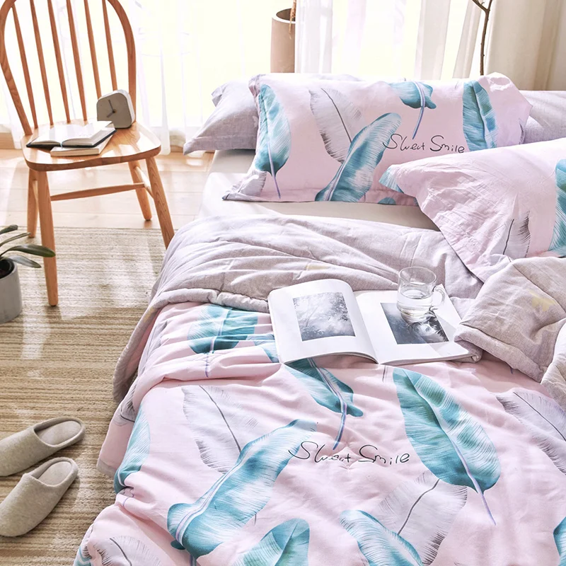 Reactive Printed Pink Color Comforter Sets Spring Summer Bed Linens 2/3 PC Twin Full Queen Size Kids Adult Girls Bedding | Дом и сад