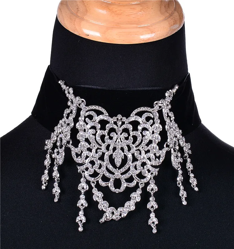 2017 бархатное роскошное большое колье-ошейник Цветочные бусины-кристаллы