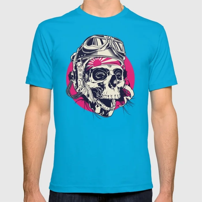 2017 Общество с Ограниченной мужчины футболки Череп пилотный шлем иллюстрация
