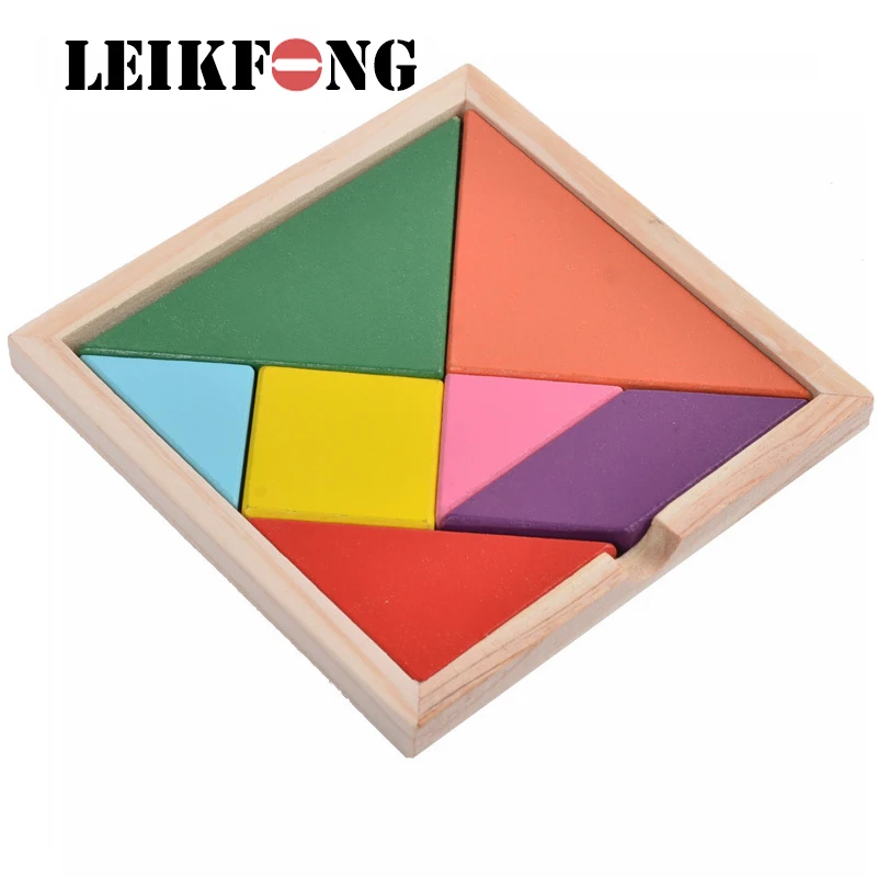 LEIKFONG Деревянный Tangram 7 шт головоломки красочный квадрат IQ игра головоломка