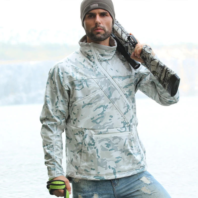 Мужская Флисовая камуфляжная куртка теплая флисовая с капюшоном Мультикам на