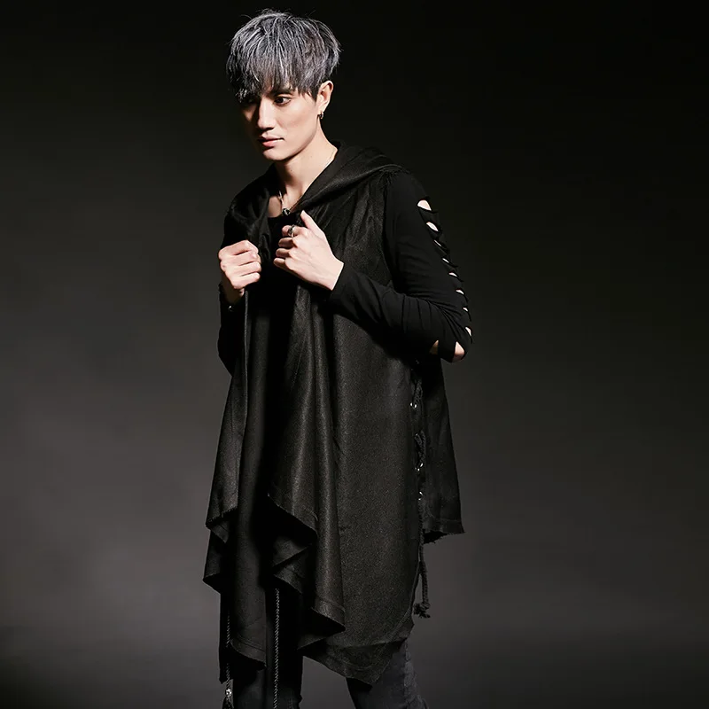 Мужской жилет с капюшоном Модный повседневный Свободный в стиле панк и готика