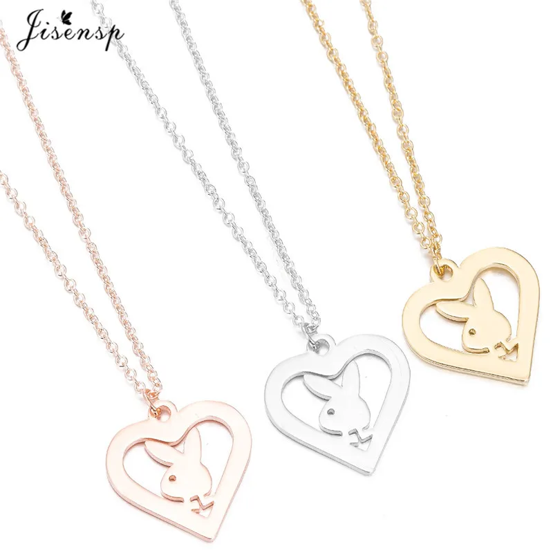 

Jisensp Romantic Hollow Heart Charm Necklace Cute Bunny Pendants Necklaces for Women Animal Jewelry Necklace Party Gifts bijoux