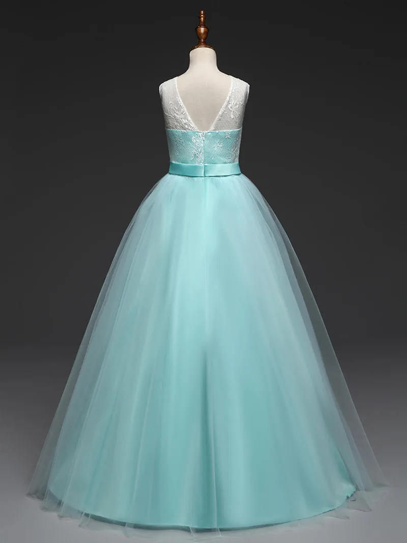 Teenage Kids Flower Dresses Wedding Gown Floor Length Mint Green Lavender Peach Party Gowns Dress for Girls 4-12 To 14 Years | Детская