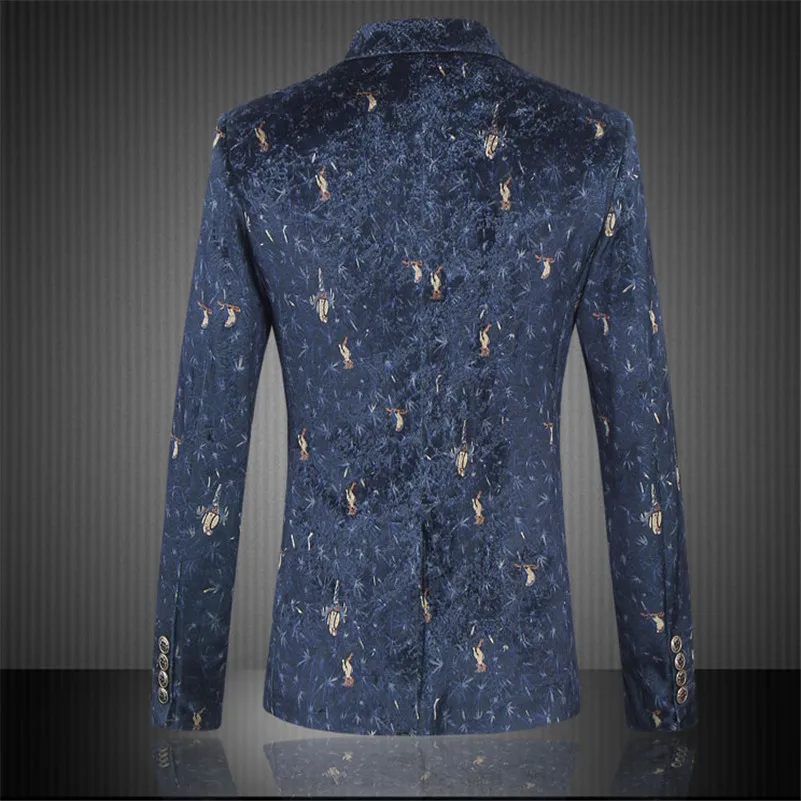 Для мужчин Бизнес печатных пиджак Марка Slim Fit мужской плюс Размеры 6xl бархат