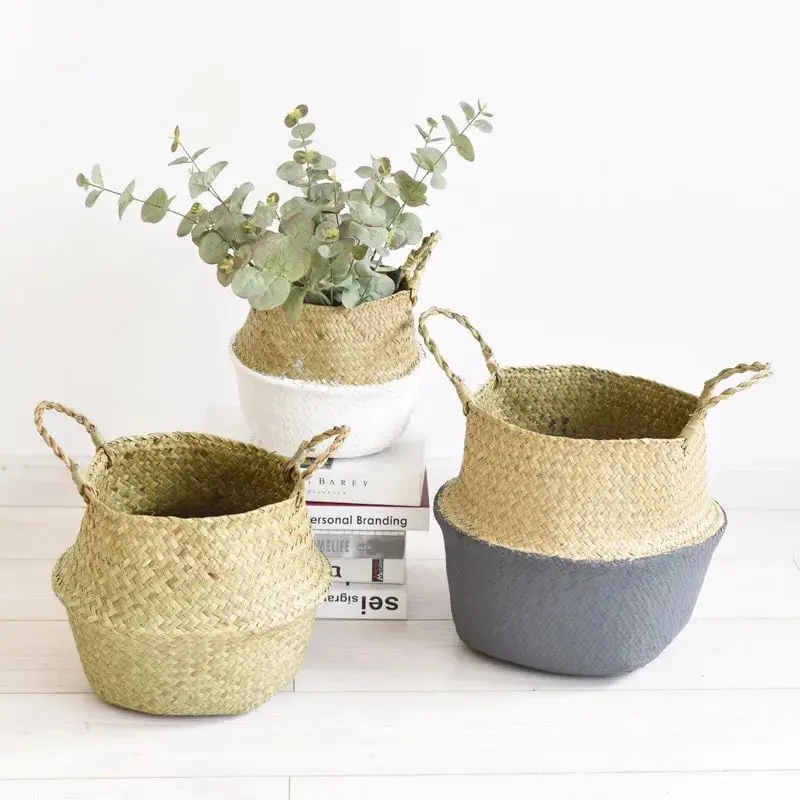 Natural Seagrass Belly Basket with Handles Planter for Fig Indoor Plants | Дом и сад