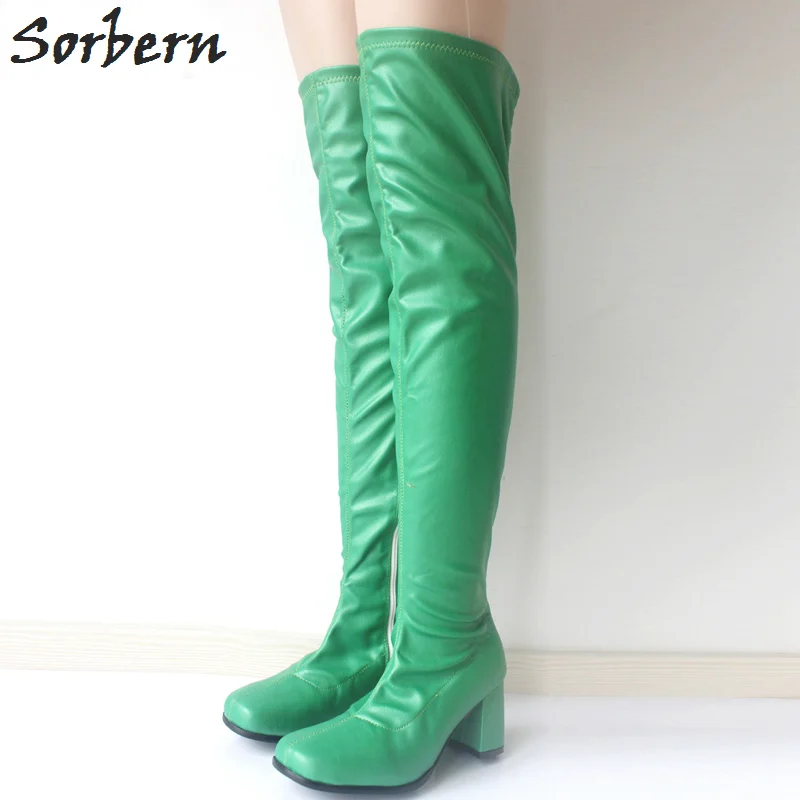 Green Matt Sorbern Custom расклешённые сапоги женские квадратные носки 70 S GOGO сапоги женские до середины бедра высокие сапоги блочный каблук старинная обувь на квадратном каблуке - Цвет: Green Matt