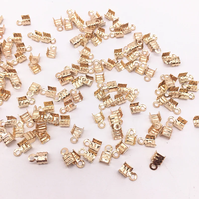 03KC GOLD 200 шт. 3,5x7/2,5x5,5 мм маленький кончик кончика шнура складывается через трехпроводную застежку обжимной разъем для бисера DIY Изготовление ювелирных изделий для аксессуаров - Цвет: 03KC GOLD