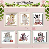 the cat kitten in the cup counted cross stitch 11ct 14ct cross stitch set wholesale diy cross stitch kit embroidery needlework