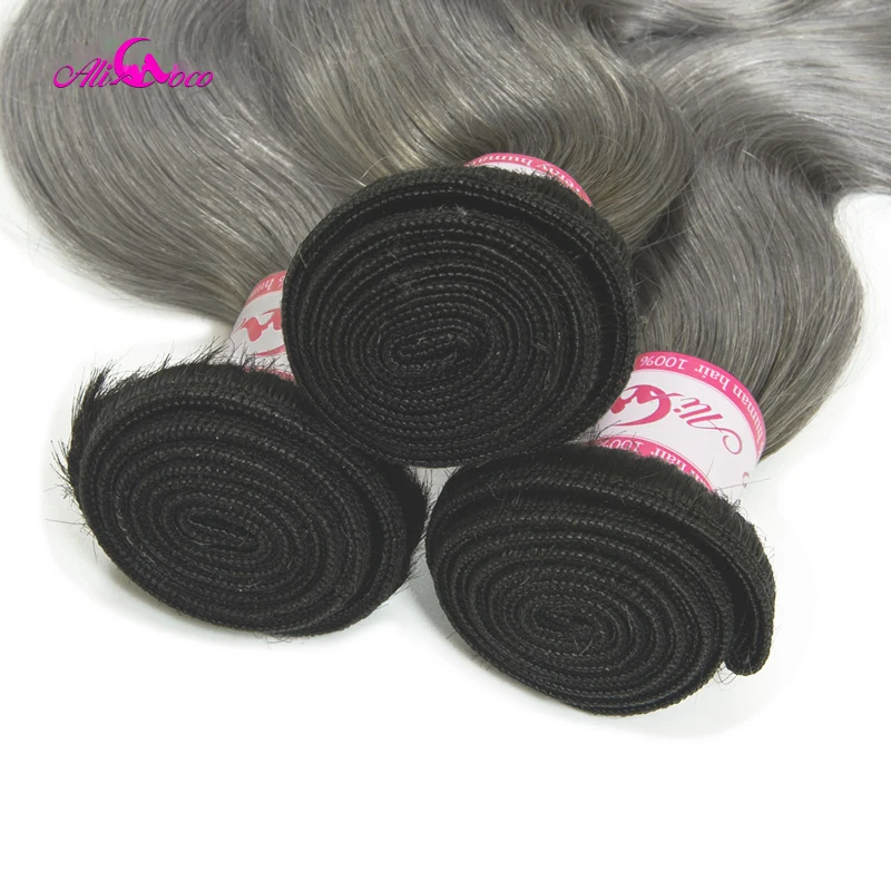 Али Коко бразильские волнистые пучки с закрытием 1B/серый Remy волосы 3 пучка