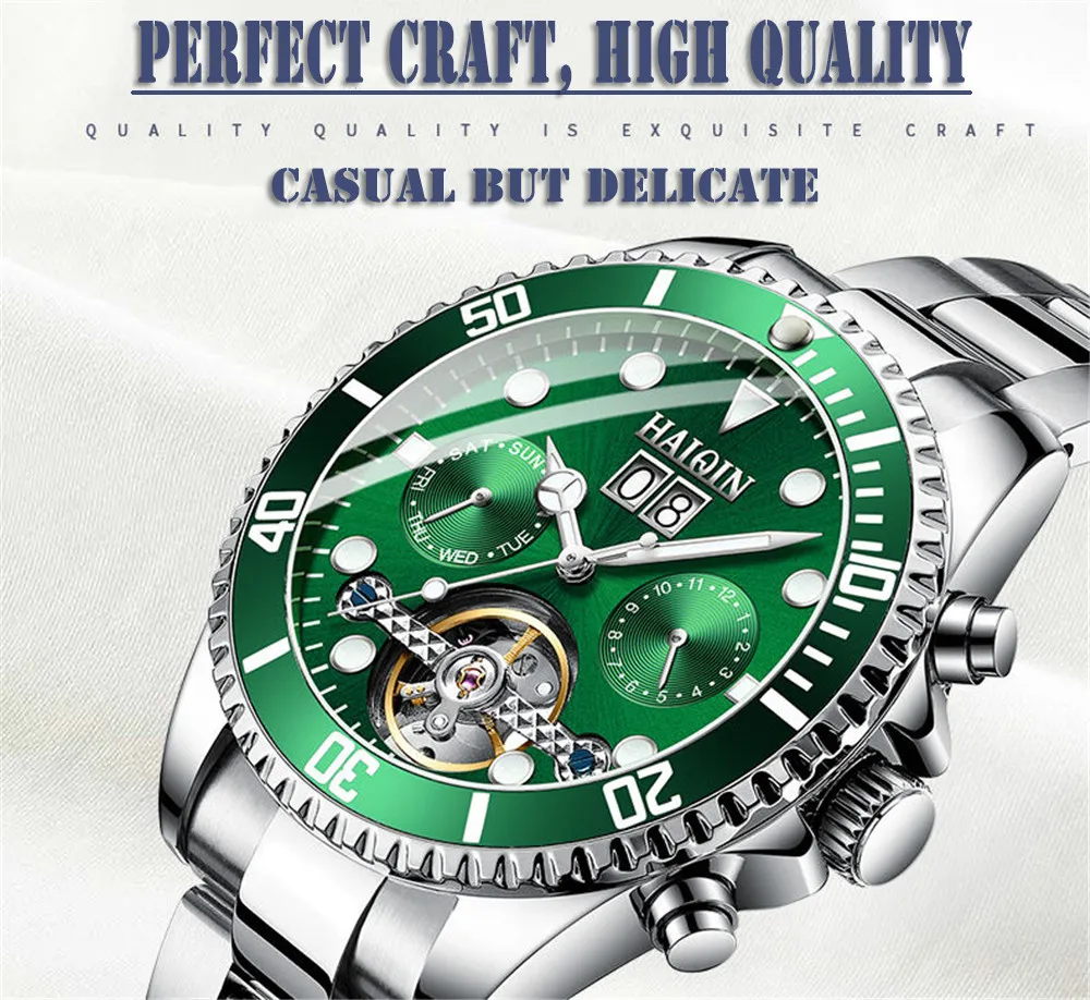 HAIQIN мужские часы Топ бренд класса люкс Tourbillon механические часы для мужчин бизнес Нержавеющая Сталь военные часы Relogio Masculino