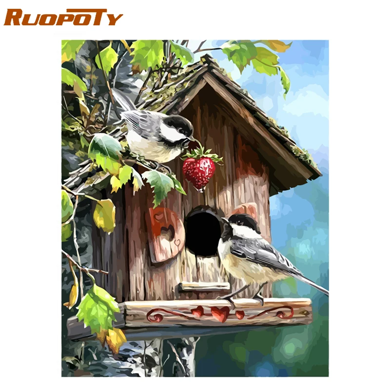 RUOPOTY рамка для картины Птицы Животные DIY Краска по номерам Акриловая на холсте