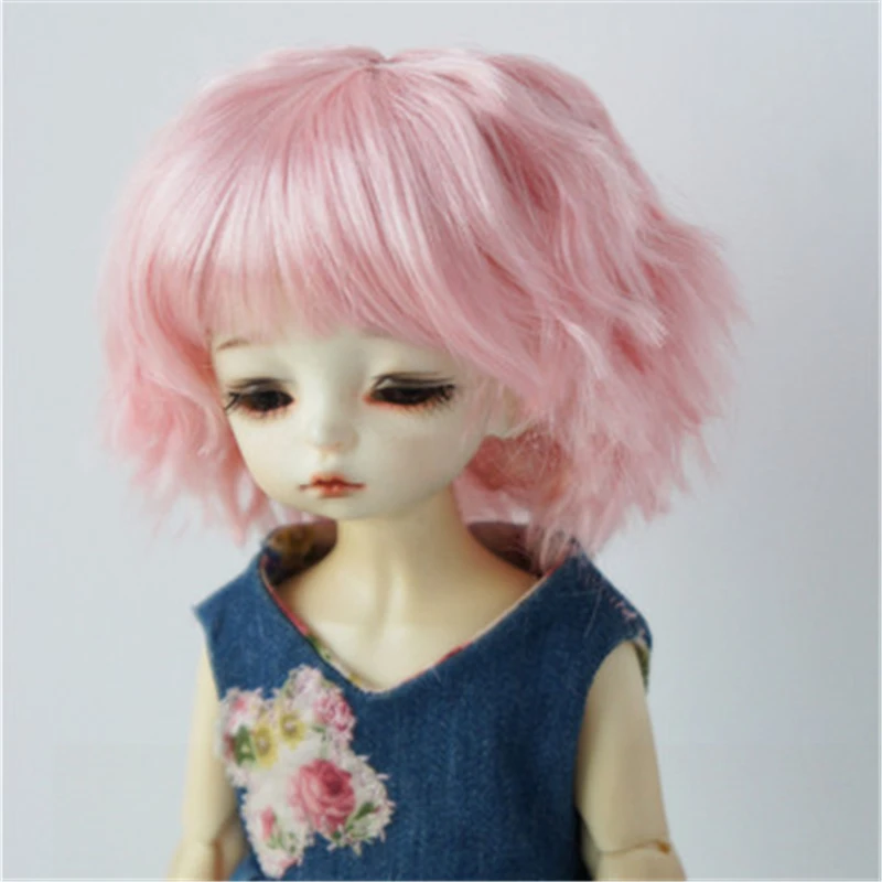 Allaosify bjd волосы розовые короткие вьющиеся челки 1/3 1/4 1/6 BJD парики Высокая температура волокна bjd кукла парик