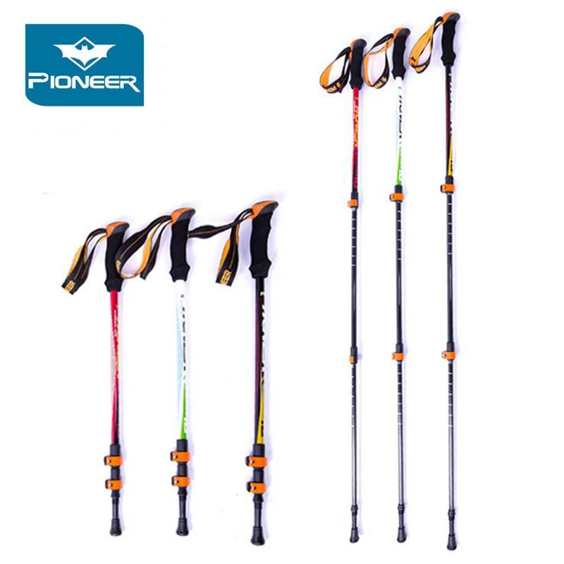 2pcs/lot Pioneer Ultralight Adjustable Camping Hiking Walking Trekking Sticks Alpenstock Carbon Fiber Climbing Trekking Poles