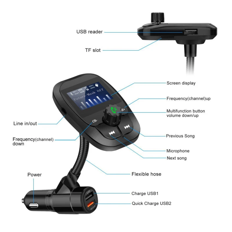 Беспроводной автомобильный комплект YASOKRO с Bluetooth A2DP AUX аудио mp3 плеер fm передатчик