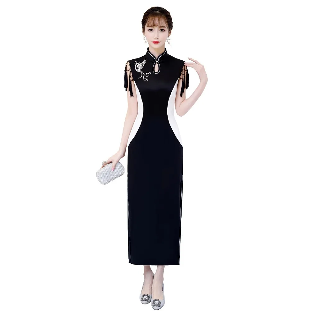 

Шанхай история искусственный шелк Qipao китайское традиционное платье китайская женская одежда длинный Чонсам с подкладкой 2 цвета