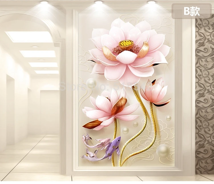 Пользовательские 3d фото обои китайский Стиль 3D lotus милосердия нетканые гостиная Вход Декор росписи роспись стен обои цветок