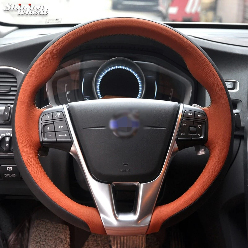 BANNIS Hand-stitched Black Genuine Leather Car  Steering Wheel Cover for Volvo S60 V40 V60 V70 2014 XC60