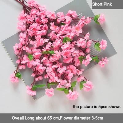 S Pink 5 шт./лот, шелковые длинные персиковые ветви, искусственные цветы, слива, вишня, ветви деревьев для украшения свадьбы - Цвет: S Pink