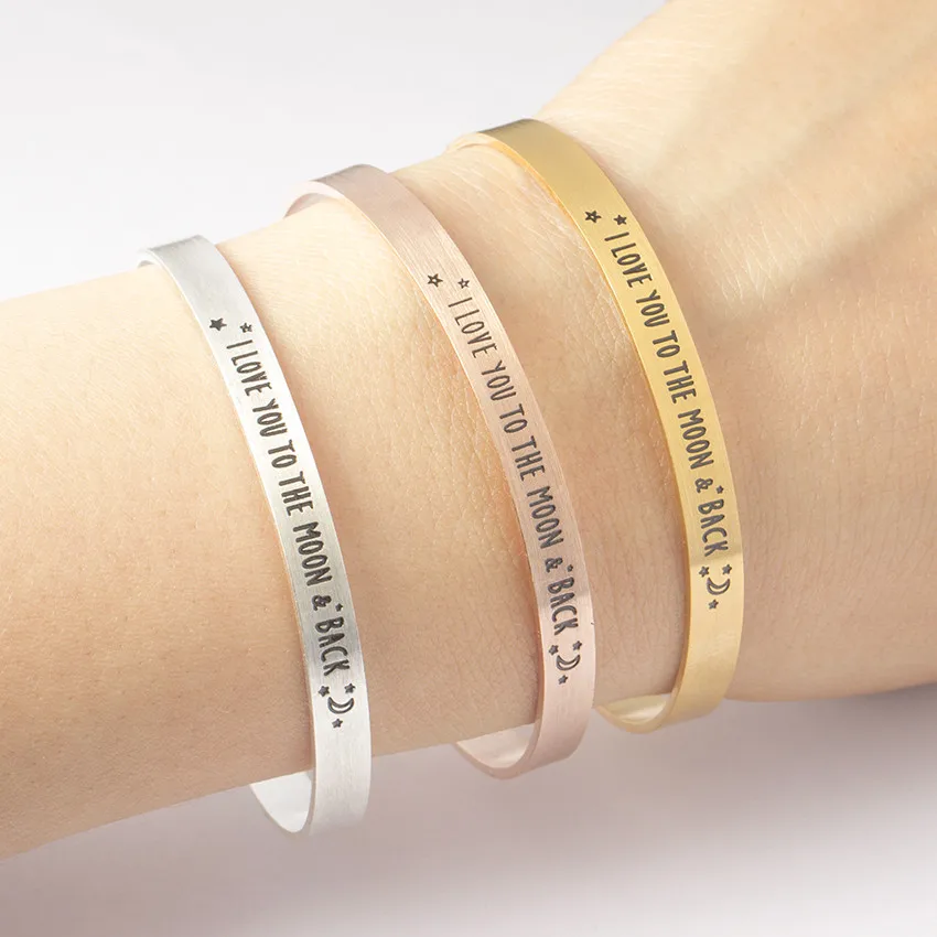 Мужские и женские браслеты из нержавеющей стали I Love You To The Moon & Back|gold bangle|gold fashion