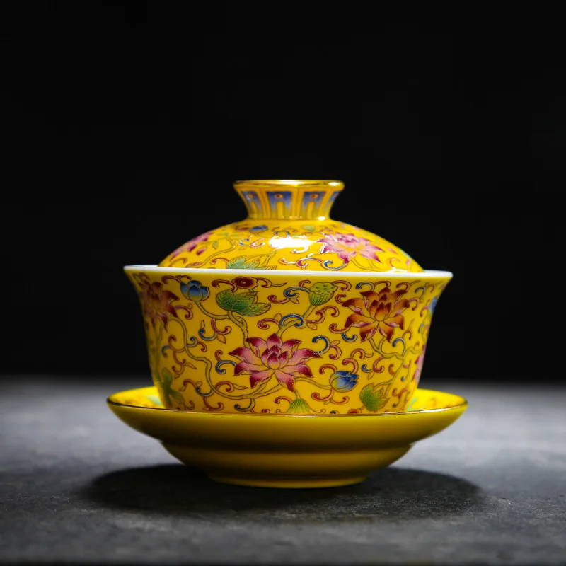 B Эмалированный цветной чайный набор Gaiwan чайные чашки, традиционные керамические чайные чашки, роскошные чайные супницы с крышкой, чаша, блюдце, чайная чашка кунг-фу, лучшие подарки - Цвет: B