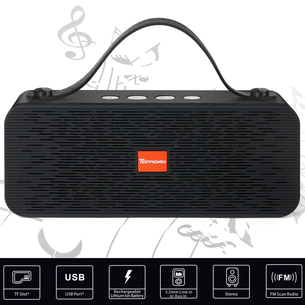 TOPROAD Портативный Hifi Bluetooth динамик беспроводной стерео звуковой ящик открытый динамик s поддержка TF FM радио AUX с микрофоном