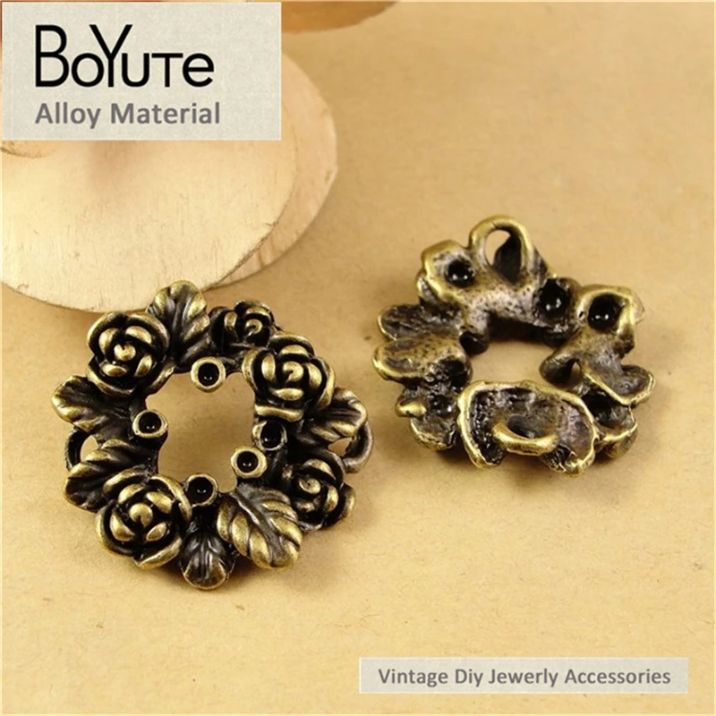 

BoYuTe (40 Pieces/Lot) 26MM Vintage Antique Bronze Plated Zinc Alloy Rose Flower Circle Pendant Diy Jewelry Findings Accessories