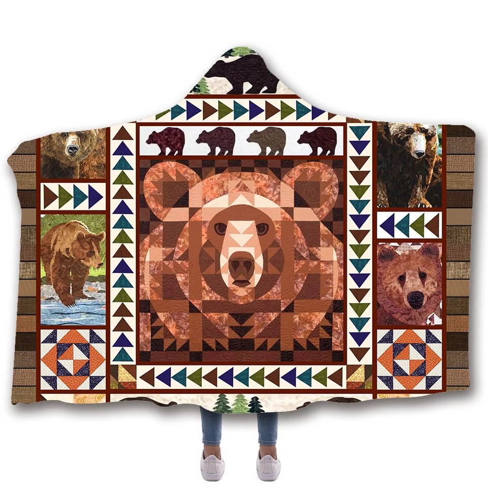 

SOFTBATFY Bear Hooded Blanket Fleece Throw Blanket Dropshipping