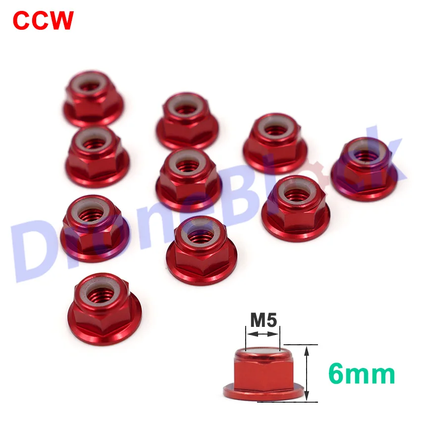 6mm Height CCW x10 10 шт. M5 алюминиевый фланец нейлоновая гайка низкий профиль CW CCW анти-свободный Замок Вставки для 2204 2205 2206 бесщеточный двигатель RC QAV250 210 - Цвет: 6mm Height CCW x10