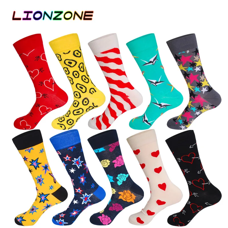 LIONZONE 10 пар/лот 2018 Новая коллекция панк Свадебные счастливые мужские носки с