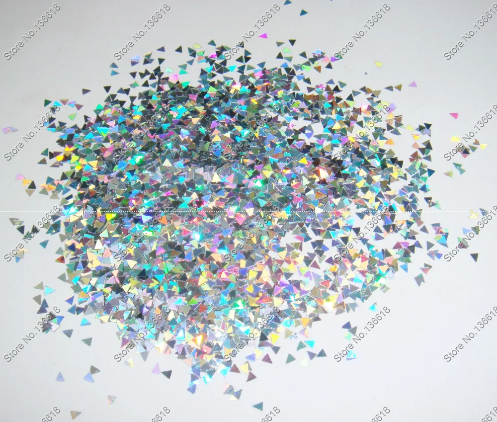 

2mm Laser Holographic Silver Solvent Resistant Glitter Ultra Thin Triangle Spangle Shapes for Nail Art Decorations&Nail Polish