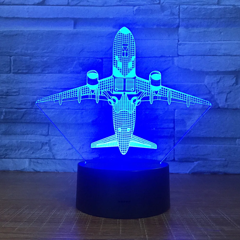 3D светодиодный домашний декор самолета 7 цветов меняющая цвет Usb настольная лампа