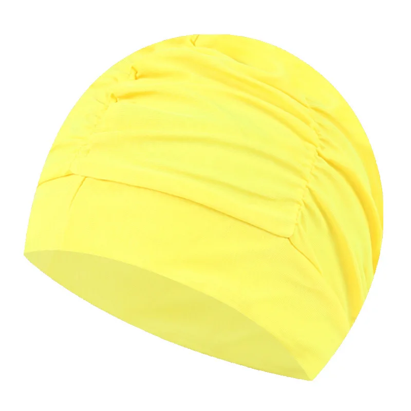 Pleated Yellow Шапочка для плавания для женщин, унисекс, для девочек, с длинными волосами, шапочка для купания, эластичная, с драпировкой, свободный размер, для плавания, для бассейна, Спортивная, эластичная, нейлоновая, тюрбан - Цвет: Pleated Yellow