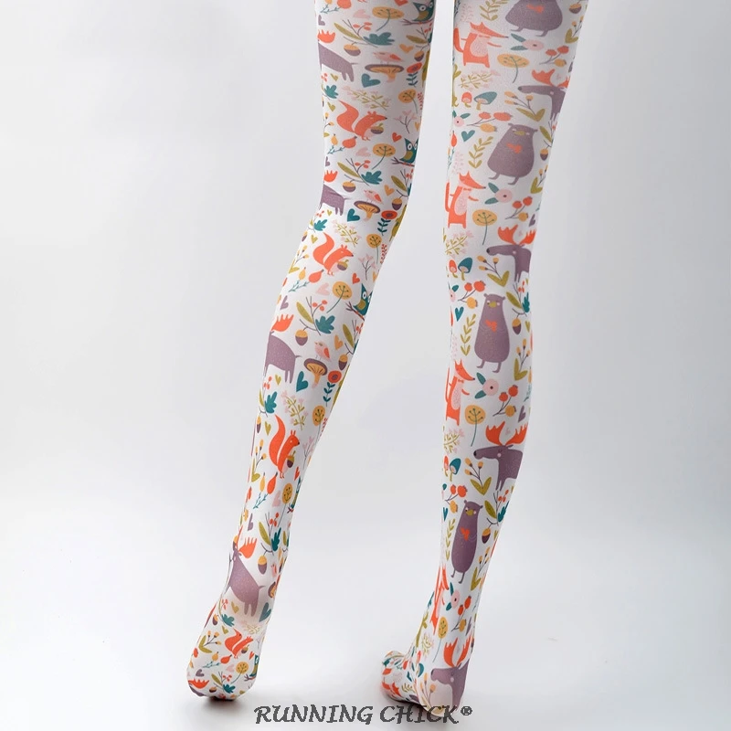 Милые белые колготки с мультяшным принтом совы | Женская одежда