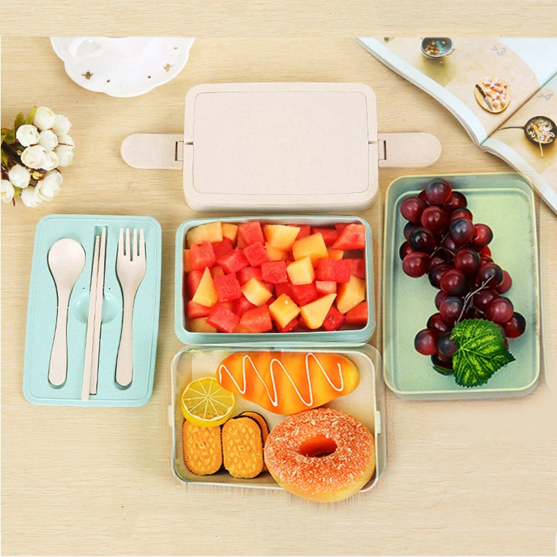 Здоровые материалы Ланч бокс для детей Пшеничная солома Bento коробки 2 слоя 3