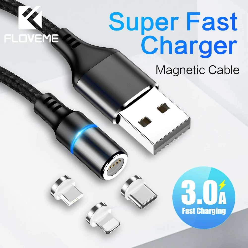 Магнитный зарядный кабель FLOVEME 3A Micro USB Type C для iPhone X XR Redmi K20 Pro быстрой