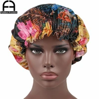 women satin print bonnet flower sleep cap stretchy band lace bandanas headwear turban hat hair accessories bonnet cap