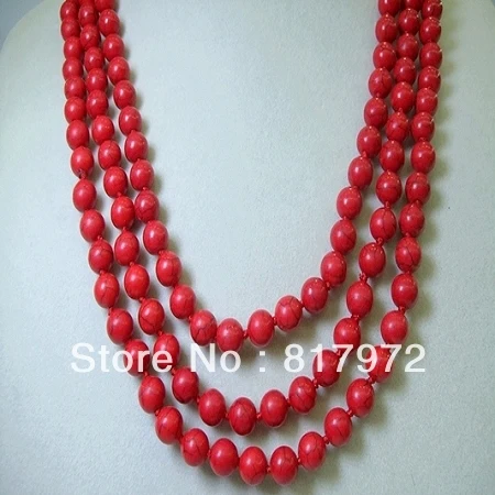 

Elegant Red Coral Bead Handmade Necklace Woman Party Gift Length 120cm Simple Style