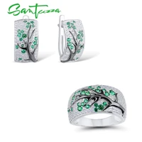 santuzza silver jewelry set for women green branch cherry tree earrings ring set 925 sterling silver delicate fashion jewelry
