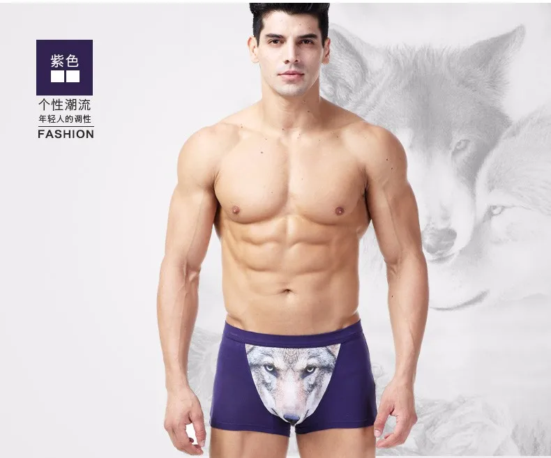 Хлопок волк underwear боксер мультфильм 3d трусы пениса чехол мужской трусы sheer мужские трусы смешные трусы бренд