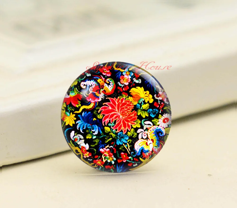 Handmade Round Flower photo glass Cabochons Jewelry Finding Cameo Pendant Settings (F008-1387) | Украшения и аксессуары