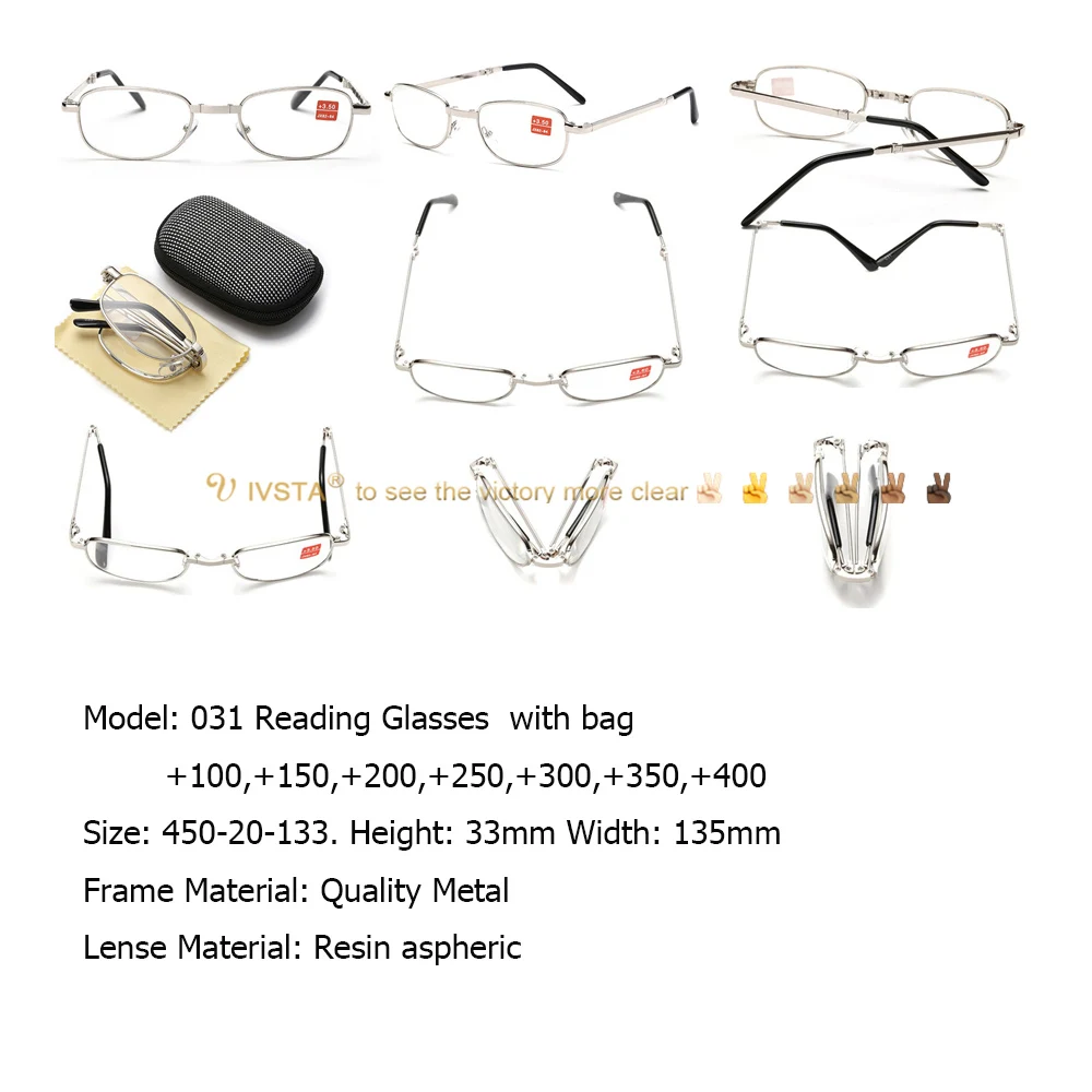 IVSTA с сумкой очки для чтения женщин мужчин Металлические Складные Гибкие света