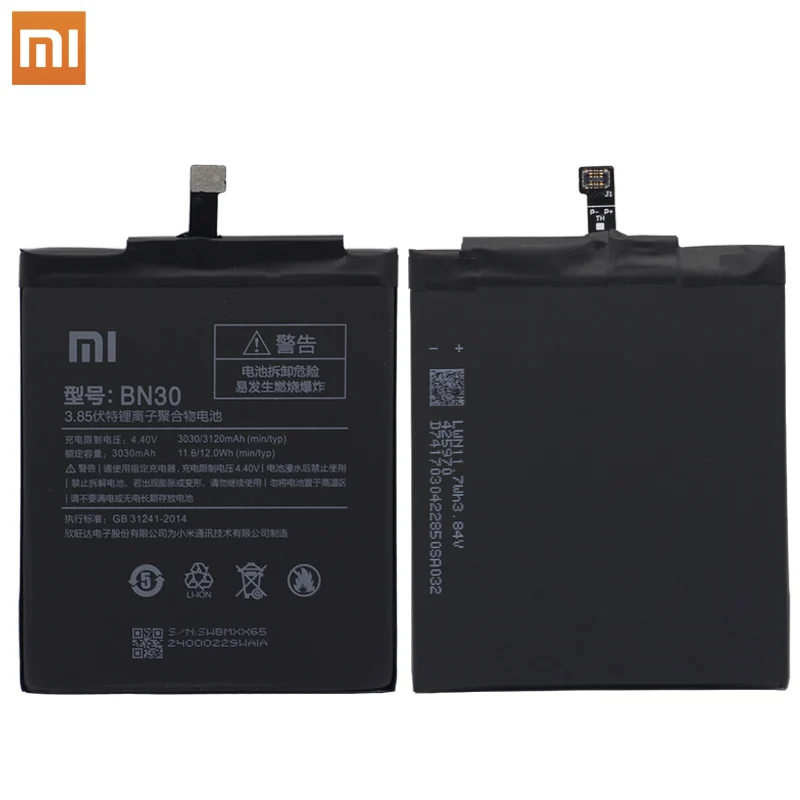 Xiao Mi Оригинальный аккумулятор для телефона Xiaomi Redmi 4A BN30 3120 мАч Redrice Hongmi Bateria